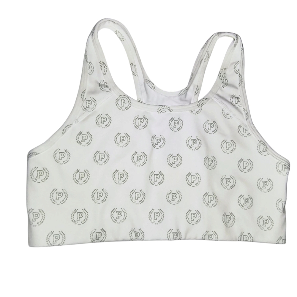 Victoria's Secret PINK Ultimate Unlined White Sports Bra With P Emblem Pattern L